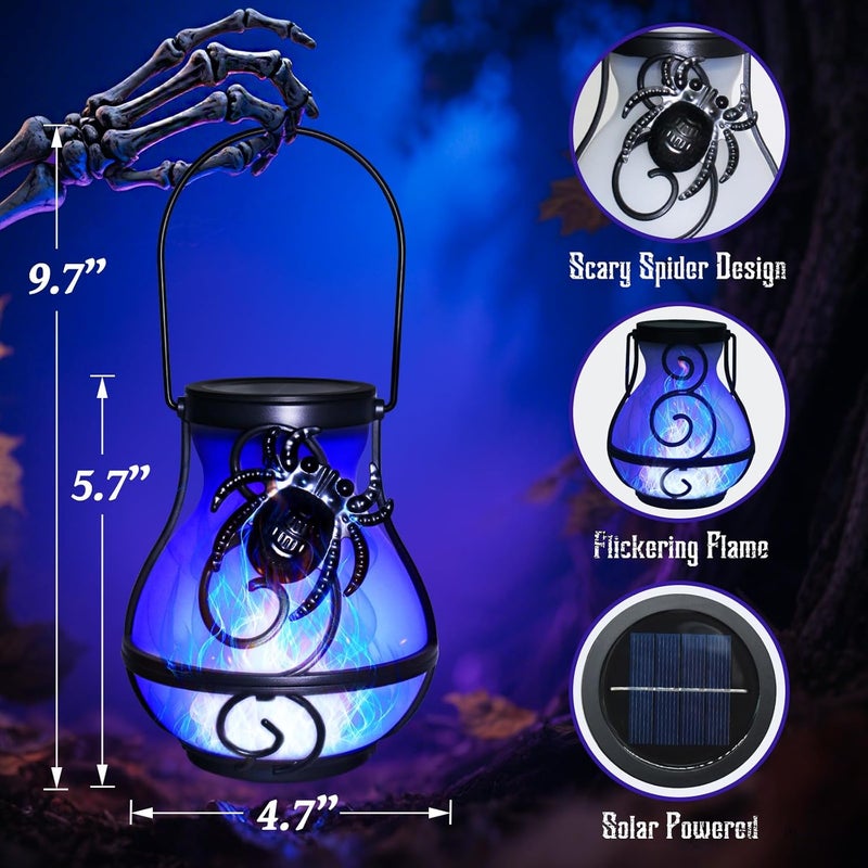 X-PREK 2 Pack Halloween Lights Outdoor Spider Hanging Solar Lantern Flickering Flame Lights Garden Patio Porch Halloween Party Decoration - Image 5